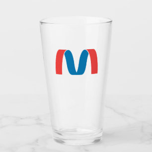 Verre M lettre géométrique gras stylisé rouge et bleu