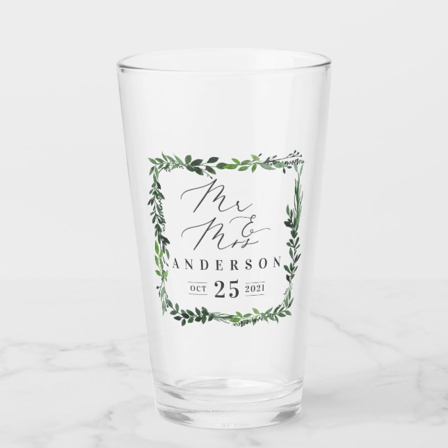 Verre M. & Mme. aquarelle feuillue élégante (Devant)