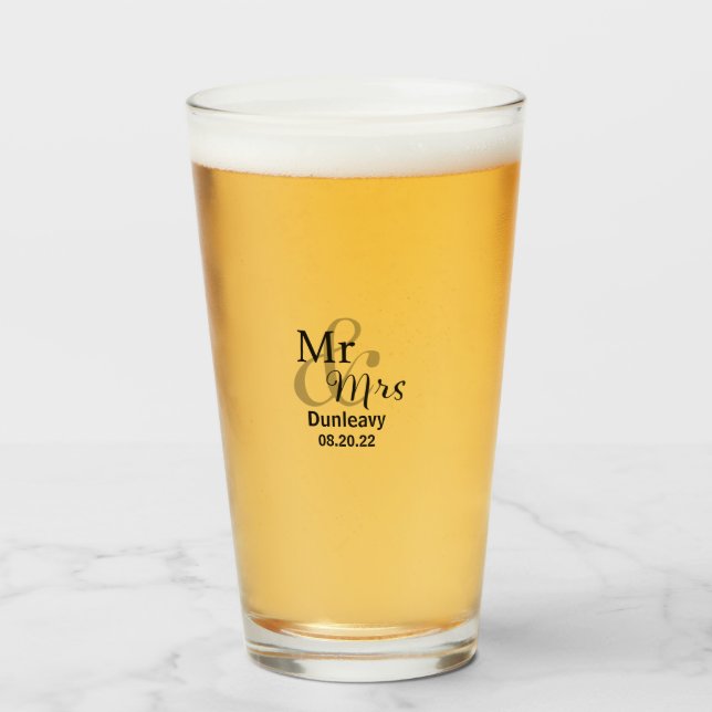 Verre M. & Mme Newlysée Nom de famille avec date Mariage (Devant (rempli))