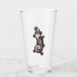 Verre Main Coon Dilute Calico Chat Rose Daisy