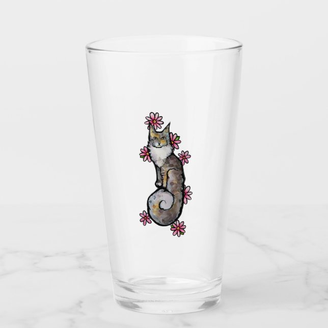 Verre Main Coon Dilute Calico Chat Rose Daisy (Devant)