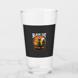 Verre Maison Hantée Chat Noir Halloween Design Lune
