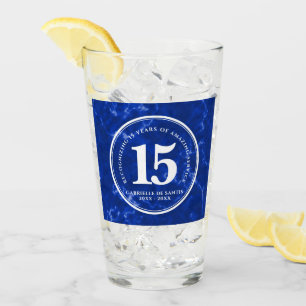 Verre Marbre Bleu Élégant 15 Anniversaire Du Travail