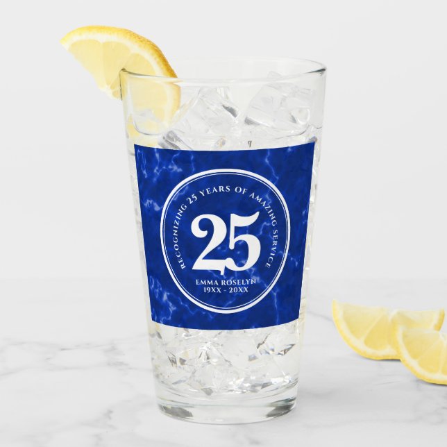 Verre Marbre Bleu Élégant 25 Anniversaire Du Travail (Devant glace)