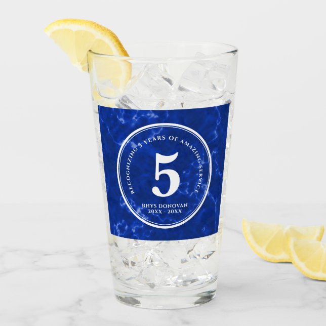 Verre Marbre Bleu Élégant 5 ans de travail Anniversaire (Devant glace)