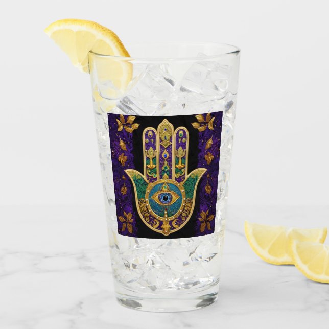 Verre Mardi Gras Gold violet vert Hamsas Art (Devant glace)