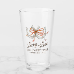 Verre Mariage à l'aquarelle fer à cheval ruban orange au