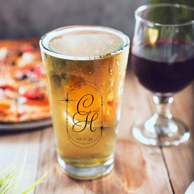 Verre Mariage Enregistrer la date Monogramme Boho Script (Customize w/ the bride & groom's initials & date of  wedding for a save the date or keepsake gift.)