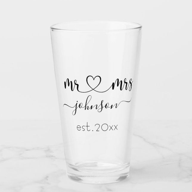 Verre Mariage Fiançailles Coeur M. Mme Nom personnalisé (Devant)