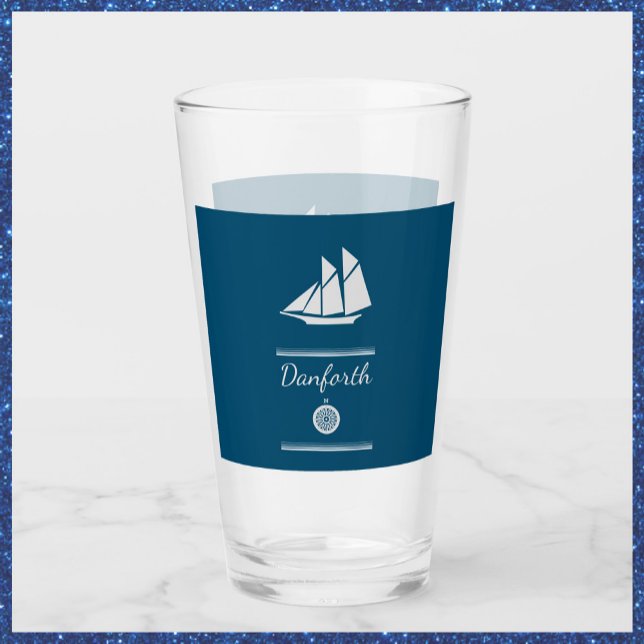 Verre Marine bleu et blanc Nautique (Créateur téléchargé)