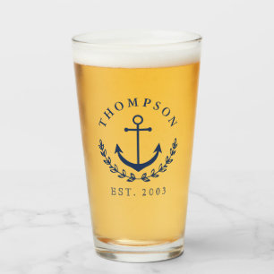 Verre Marine Blue Ancre & Wreath Nom et année nautique E