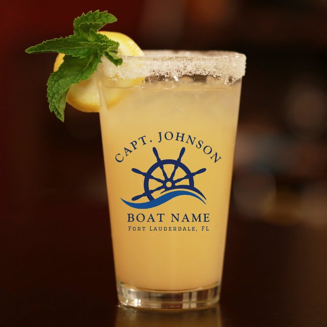 Verre Marine Nautique Blue Wave Capitaine de vaisseau He (Nautical Blue Wave Navy Captain Ship Helm Boat Glass)