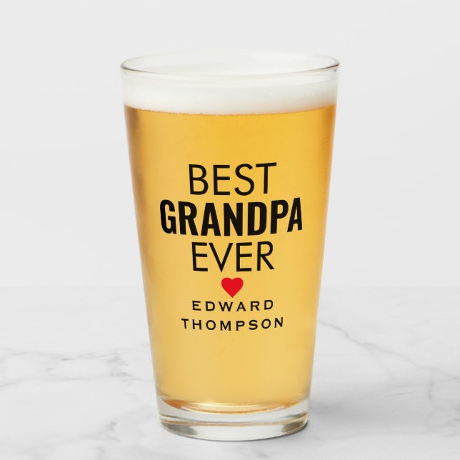Verre Meilleur grand-père cadeau Ever Black Text Heart (Devant (rempli))