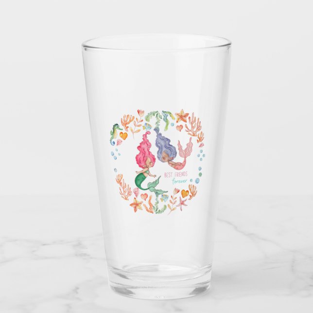 Verre Mermaids Meilleurs amis pour toujours BFF personna (Devant)