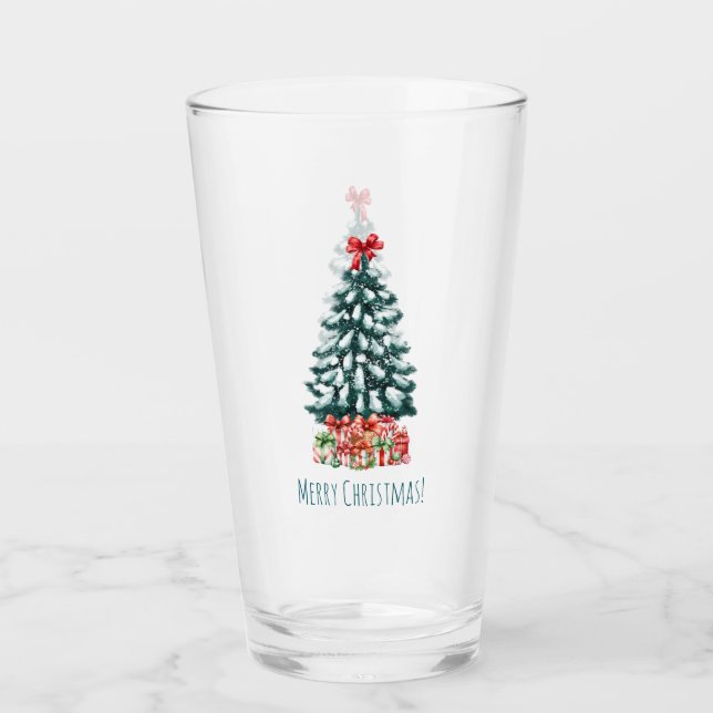 Verre Merry Christmas Snow Covered Pine Tree (Devant)