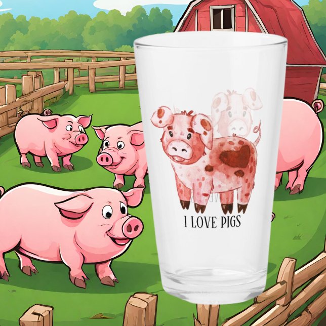 Verre mignon amoureux de porc ajouter nom (Créateur téléchargé)