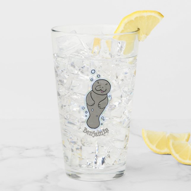 Verre Mignonne manatée bébé avec bulles illustration (Dos glace)