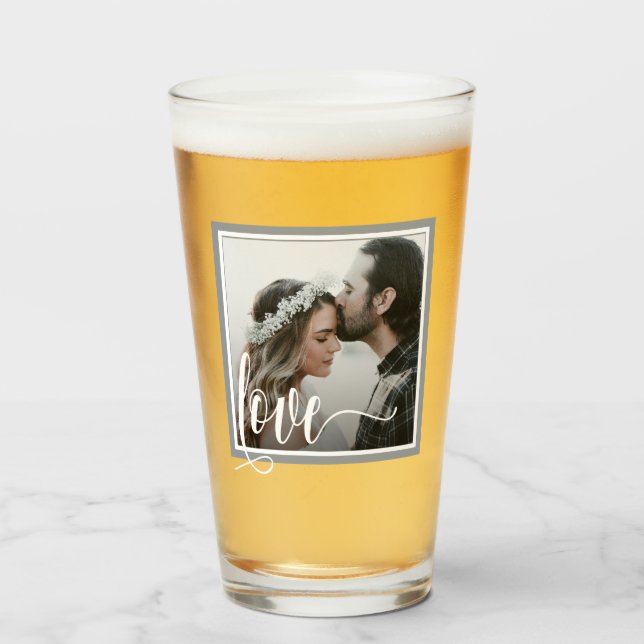Verre Modern Grey Love Script Photo (Devant (rempli))