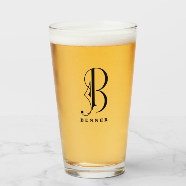 Verre Monogramme classique initial B avec nom (Devant (rempli))