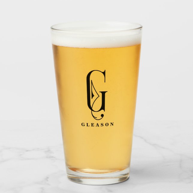 Verre Monogramme classique initial G avec nom de famille (Devant (rempli))