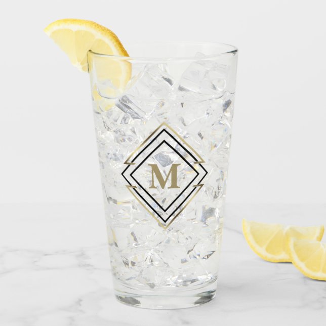 Verre Monogramme de cadre diamant géométrique Noir/Or ID (Devant glace)