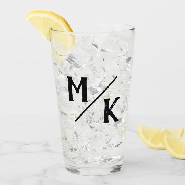 Verre Monogramme de mariage simple typographie noire sla (Devant glace)
