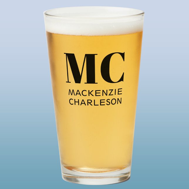 Verre Monogramme Deux initiales Nom Bière personnalisée (Monogram initials name personalized beer glass)