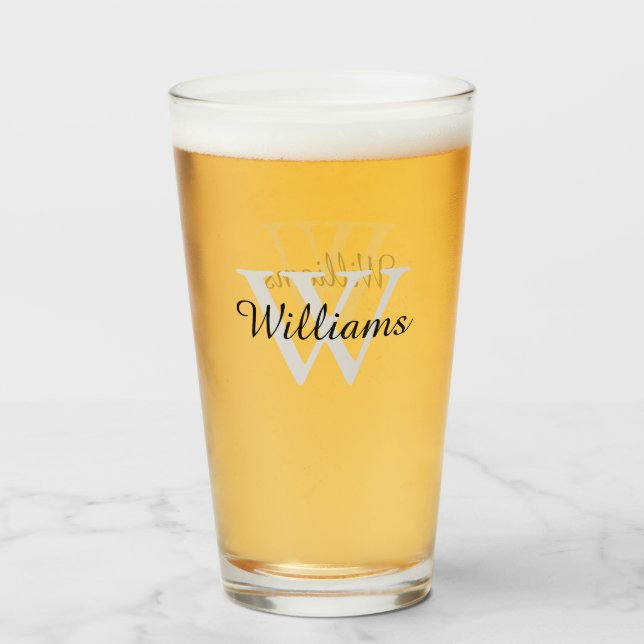 Verre Monogramme Elégant Personnalisé Nom Initial Point (Devant (rempli))