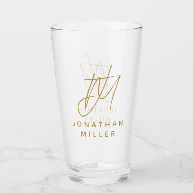 Verre Monogramme moderne Nom Bière simple (Devant)