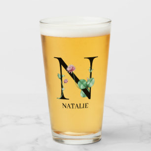 Verre Monogramme N Alphabet Floral Personnalisé