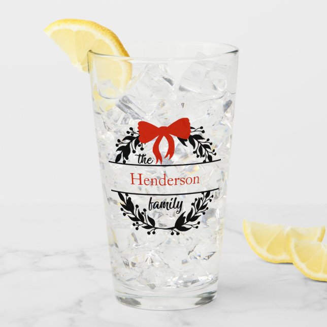 Verre Monogramme Nom de famille Rouge Black Wreath Bar V (Devant glace)