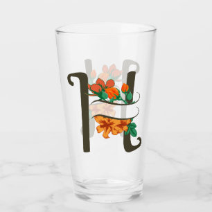 Verre Monographie florale H lettre majuscule