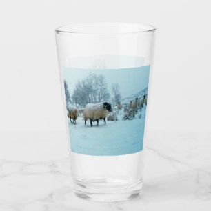 Verre Moutons dans la neige Scène hivernale Art faunique