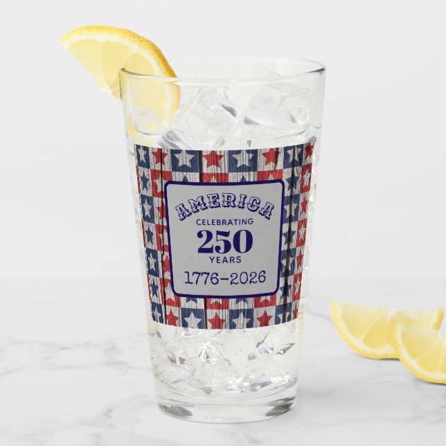 Verre Name 250 years 1776-2026 Geometric Stars Pint (Devant glace)