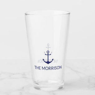 Verre Nautical Custom Boat Name Marine bleu ancre