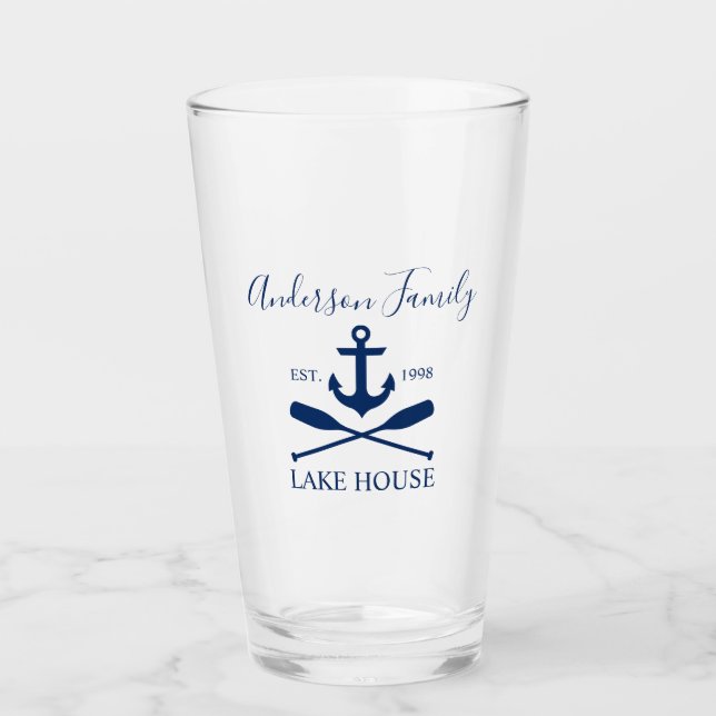 Verre Nautical Lake House Ancre Oars Famille Marine Bleu (Devant)
