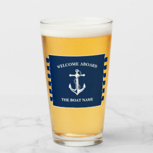 Verre Nautical Navy Blue Welcome Aboard Nom du bateau An