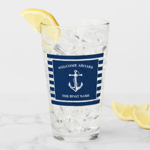 Verre Nautical Navy Blue Welcome Aboard Nom du bateau An