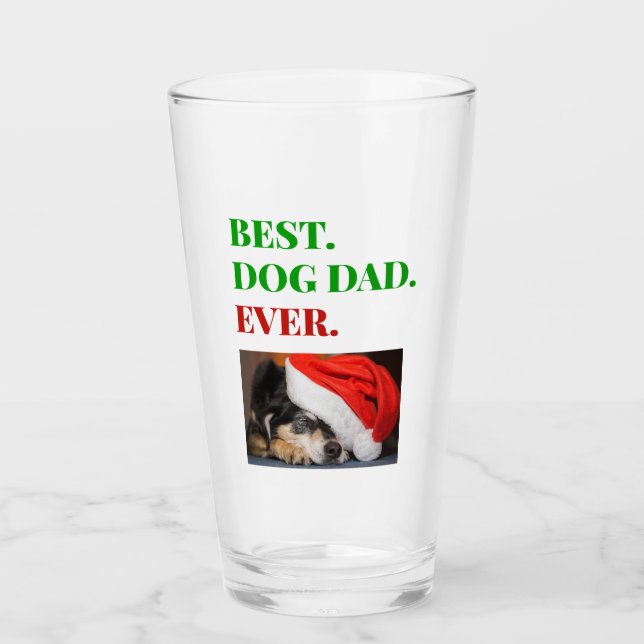 Verre Noël Meilleur Chien Papa Jamais Photo Pint Bière (Devant)