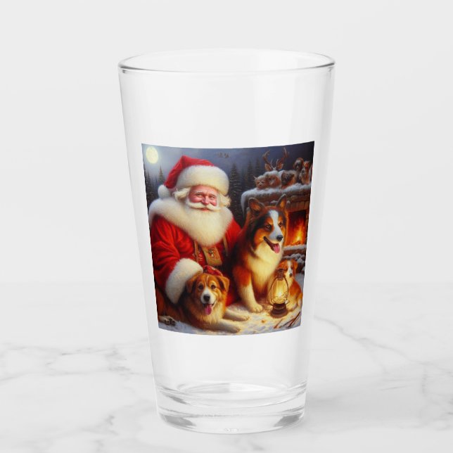 Verre Noël Père Noël avec Chiens 1 (Devant)