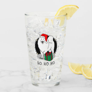 Verre Noël Père Noël Casquette Samoyé Chien Drôle