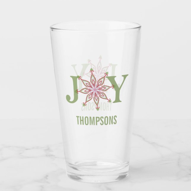 Verre Noël Simple Joie Rouge Vert mignon Flocon de neige (Devant)