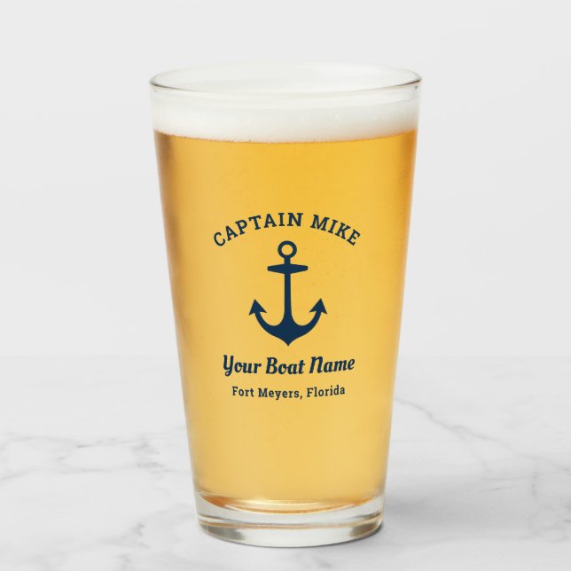 Verre Nom de bateau de capitaine de marine personnalisé (Devant (rempli))