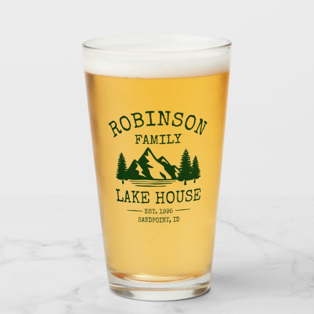 Verre Nom de famille Lake House Forest Green Trees (Devant (rempli))