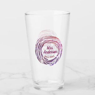 Verre nom de Mme rose bordeaux bordure depuis année mari