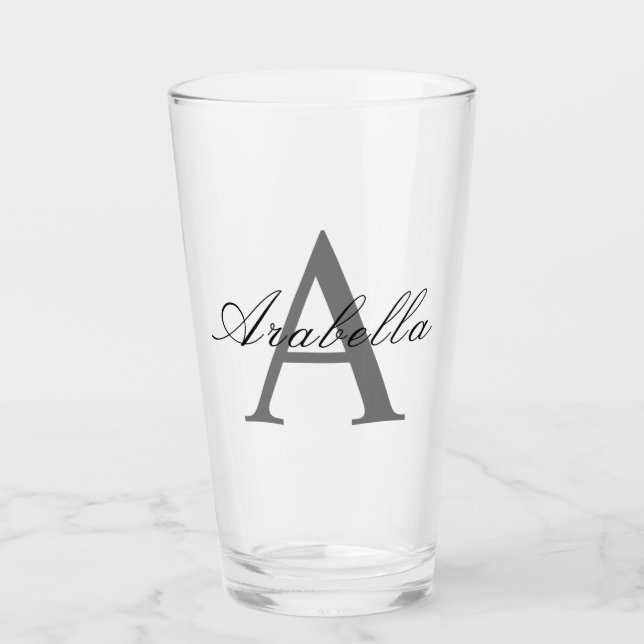 Verre Nom de monogramme personnalisé noir élégant (Devant)