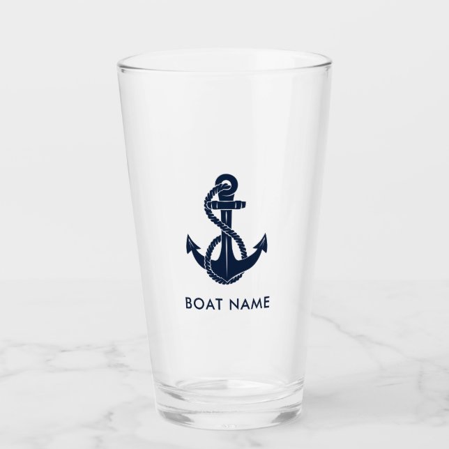 Verre Nom du bateau nautique Marine Ancre bleue Custom (Devant)