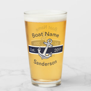 Verre Nom du bateau personnalisé Ancre nautique Marine B