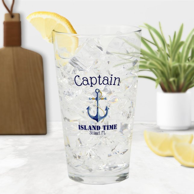 Verre Nom du capitaine ⚓ et du bateau Authentic Nautical (⚓Captain and Boat Name Authentic Nautical Glass)