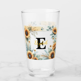 Verre Nom du monogramme pasterose de tournesol floral